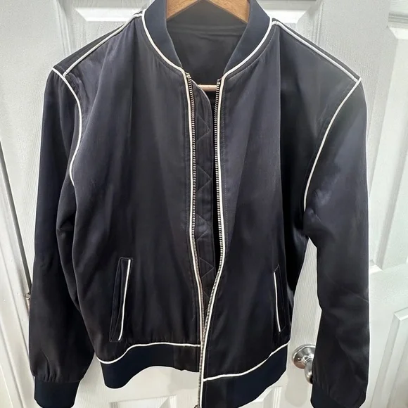 M.A.P. Navy Silk Bomber Jacket - Picture 2 of 11